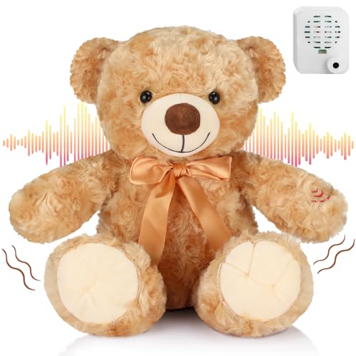 Liliful Plush Bear with Voice Recorder 12 Inch Stuffed Animal Insert Recordable Sound Module Soft Brown Bear Doll Toy Gift for Birthday Wedding Baby Shower Graduation Party DecorVivid Style - Image 1