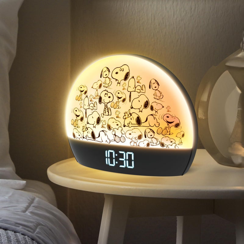 Peanuts Snoopy Sunrise Alarm Clock â€“ Vibrant Snoopy Edition with Multicolor Lights, USB Charging, LED Display, Gentle Wake-Up Simulation, and Handy Snooze Function, Black - Image 2