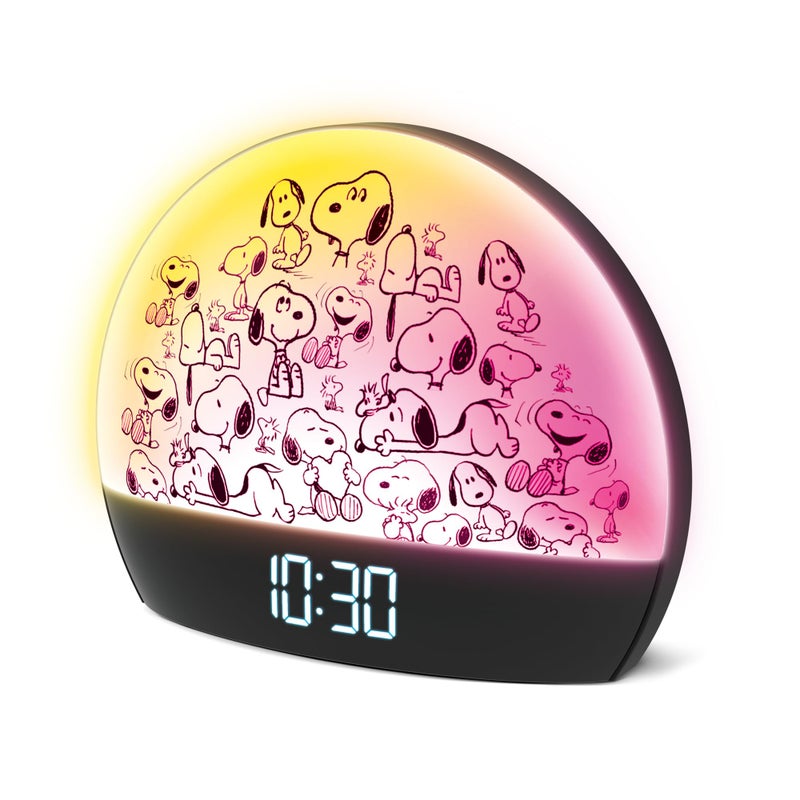 Peanuts Snoopy Sunrise Alarm Clock â€“ Vibrant Snoopy Edition with Multicolor Lights, USB Charging, LED Display, Gentle Wake-Up Simulation, and Handy Snooze Function, Black - Image 1