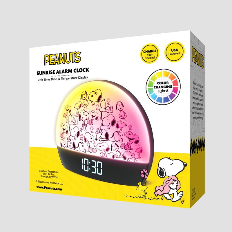 Peanuts Snoopy Sunrise Alarm Clock â€“ Vibrant Snoopy Edition with Multicolor Lights, USB Charging, LED Display, Gentle Wake-Up Simulation, and Handy Snooze Function, Black - Image 5
