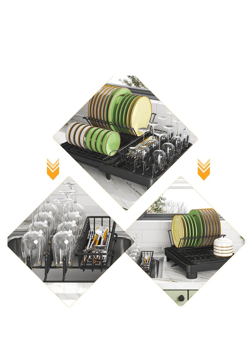 Generic - Dish Drying Rack Large Size Without Installation 2-Tier Metal Dish Rack for Kitchen Counter with Drain Board - Image 1