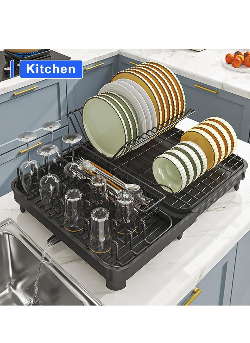 Generic - Dish Drying Rack Large Size Without Installation 2-Tier Metal Dish Rack for Kitchen Counter with Drain Board - Image 1