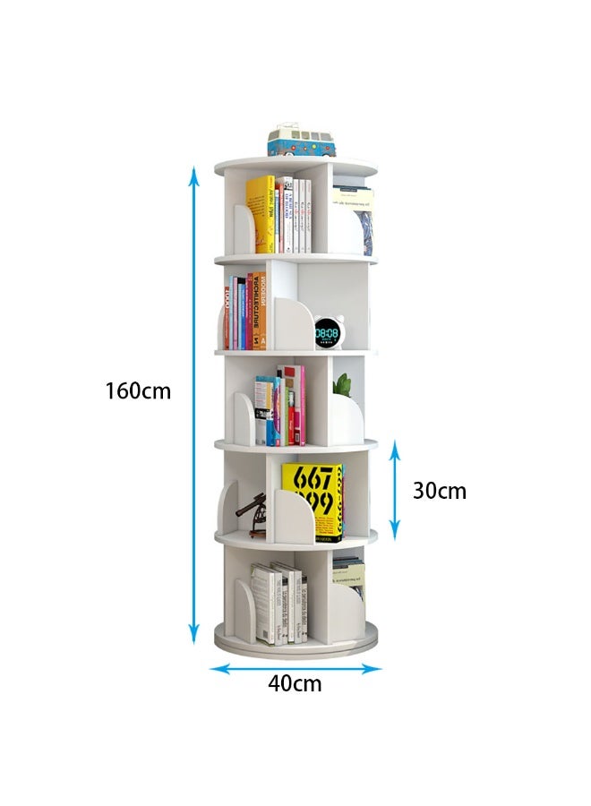Generic Rotating Bookshelf Floor Standing Open Shelf Bookcase Multipurpose Household Storage Rack 360° Rotation for Home Bedroom Living Room Office Corner Books Holder Space Saving,  (White)  - Image 2