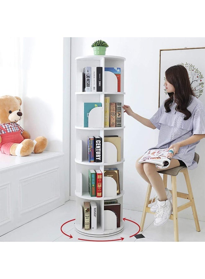 Generic Rotating Bookshelf Floor Standing Open Shelf Bookcase Multipurpose Household Storage Rack 360° Rotation for Home Bedroom Living Room Office Corner Books Holder Space Saving,  (White)  - Image 1