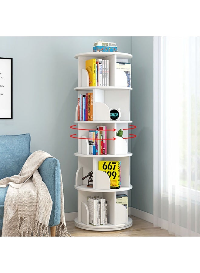 Generic Rotating Bookshelf Floor Standing Open Shelf Bookcase Multipurpose Household Storage Rack 360° Rotation for Home Bedroom Living Room Office Corner Books Holder Space Saving,  (White)  - Image 4