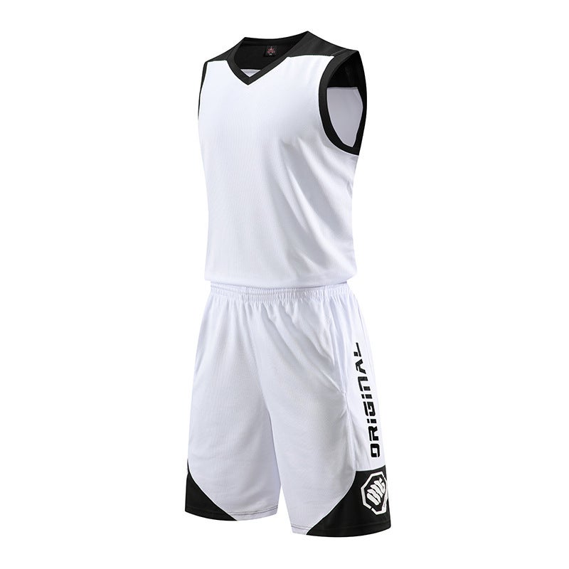 Generic Summer Breathable Printed Mens Basketball Jersey Set White