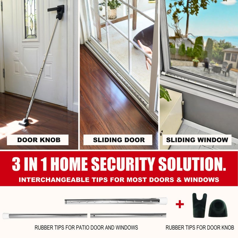 SECURITYMAN Door Stoppers Security Bar, SECURITYMAN 3 in 1 Adjustable Door Security Bar & Sliding Door Security Bar - Heavy Duty Door Lock Stick Jammer for Apartment, Dorm, Front Door Inside Safety Must Haves - Image 2
