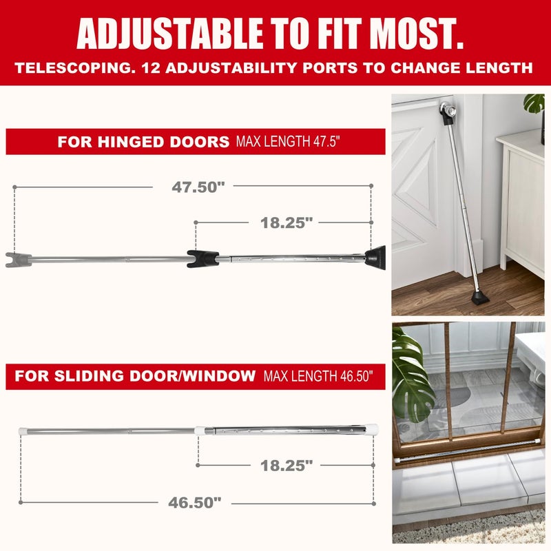 SECURITYMAN Door Stoppers Security Bar, SECURITYMAN 3 in 1 Adjustable Door Security Bar & Sliding Door Security Bar - Heavy Duty Door Lock Stick Jammer for Apartment, Dorm, Front Door Inside Safety Must Haves - Image 3