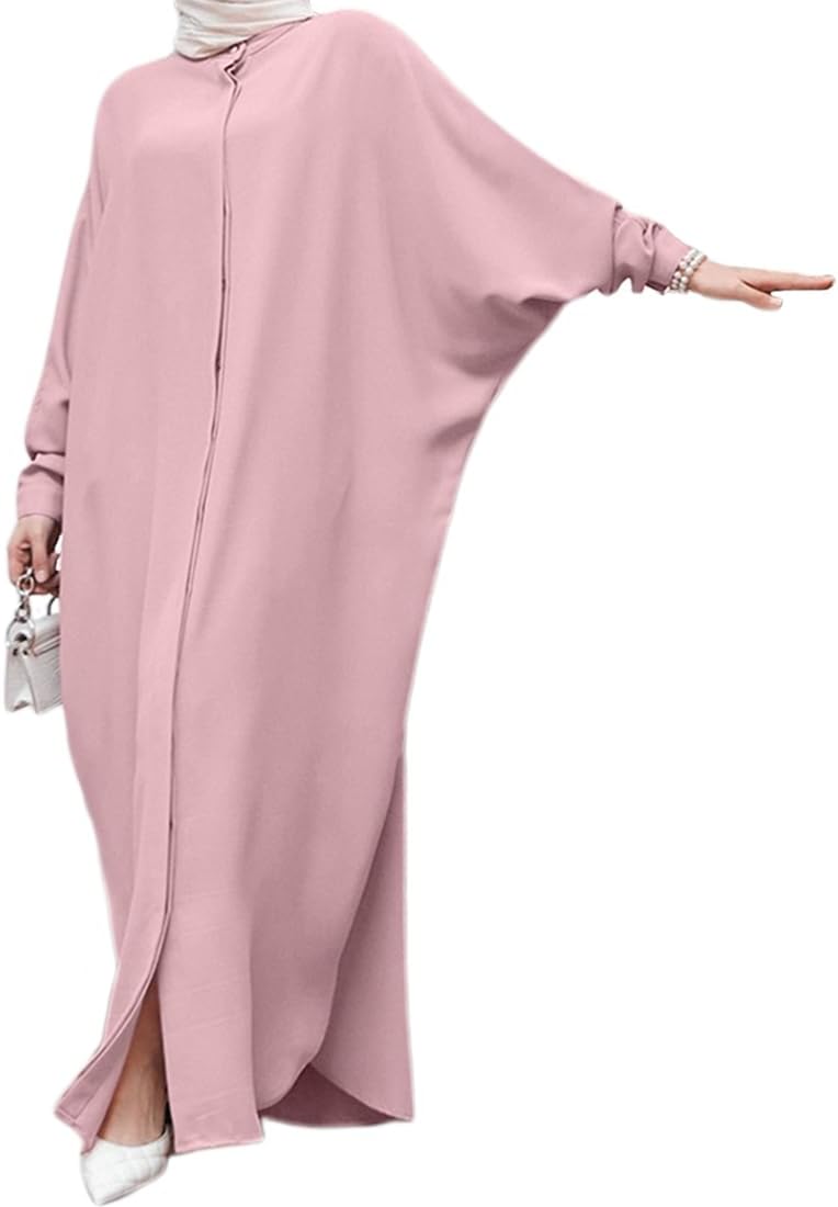 Women's Modest Pink Abaya Dress with Batwing Sleeves - Image 4