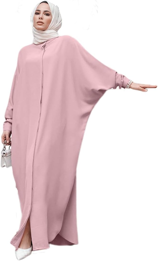 Women's Modest Pink Abaya Dress with Batwing Sleeves - Image 1