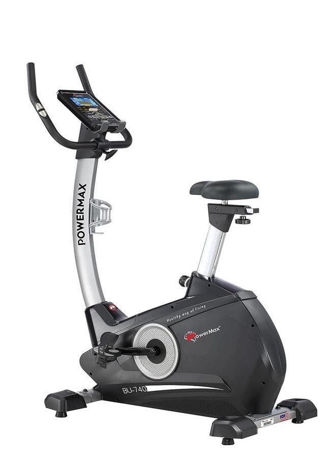 باورماكس فيتنيس دراجة التمرين PowerMax Fitness® BU-740 للاستخدام المنزلي [دولاب الموازنة 8 كجم، الحد الأقصى لوزن المستخدم 120 كجم، شاشة LCD، مقاومة قابلة للتعديل بـ 10 مستويات ودواسة مضادة للانزلاق] لون أسود  - Image 1