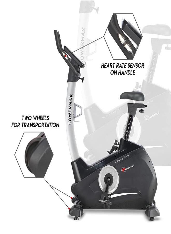 باورماكس فيتنيس دراجة التمرين PowerMax Fitness® BU-740 للاستخدام المنزلي [دولاب الموازنة 8 كجم، الحد الأقصى لوزن المستخدم 120 كجم، شاشة LCD، مقاومة قابلة للتعديل بـ 10 مستويات ودواسة مضادة للانزلاق] لون أسود  - Image 5