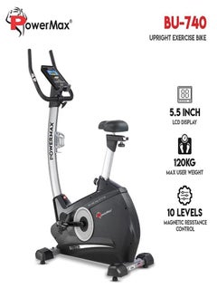 PowerMax Fitness Fitness® Bu-740 Upright Exercise Bike For Home Use [8Kg Flywheel, Max User Weight 120Kg, Lcd Display, 10-Level Adjustable Resistance & Anti-Slip Pedal] Black Colour  - Image 2