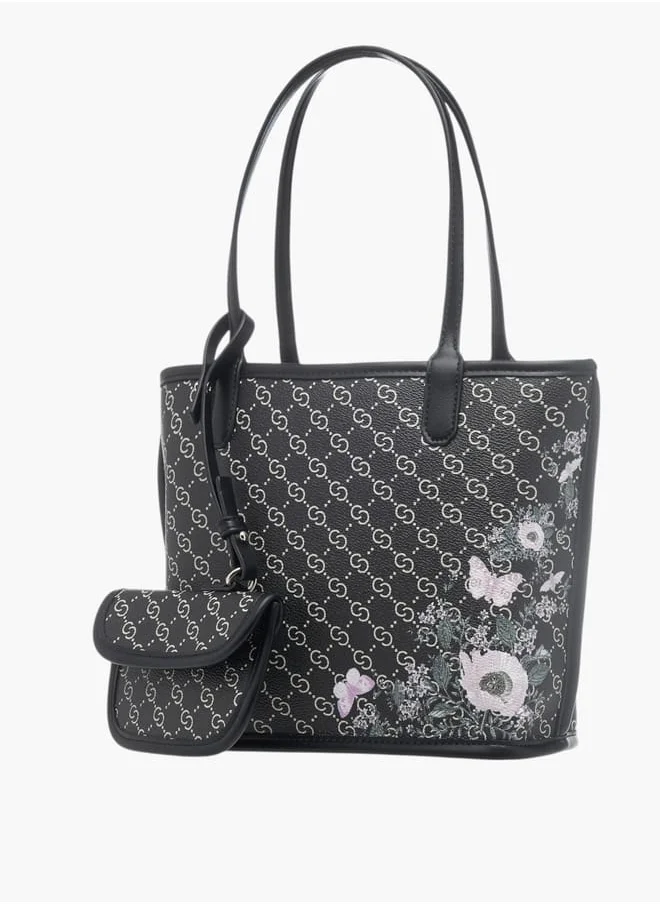 Celeste Women All-Over Monogram Print Tote Bag with Double Handle and Pouch