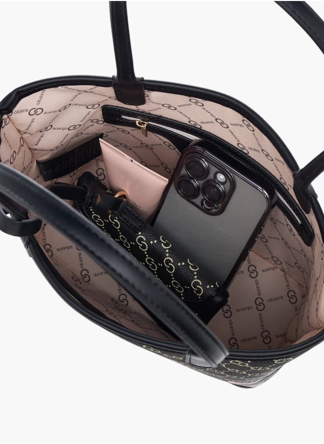 Women All-Over Monogram Print Tote Bag with Double Handle and Pouch
