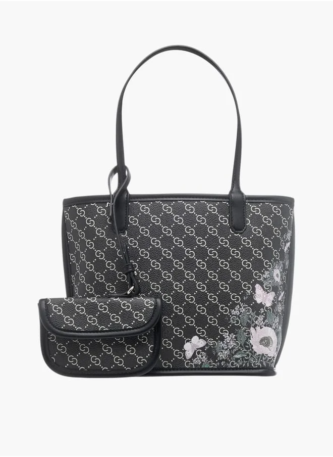 Celeste Women All-Over Monogram Print Tote Bag with Double Handle and Pouch