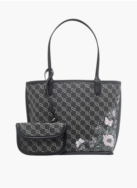 Women All-Over Monogram Print Tote Bag with Double Handle and Pouch