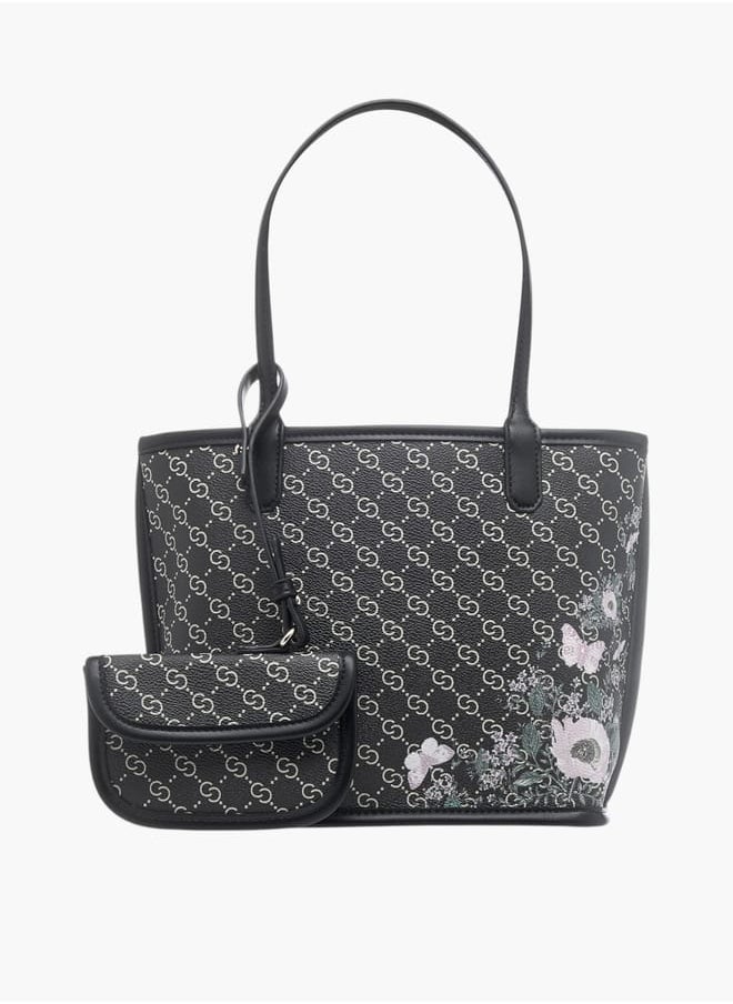 Celeste Women All-Over Monogram Print Tote Bag with Double Handle and Pouch  - Image 1