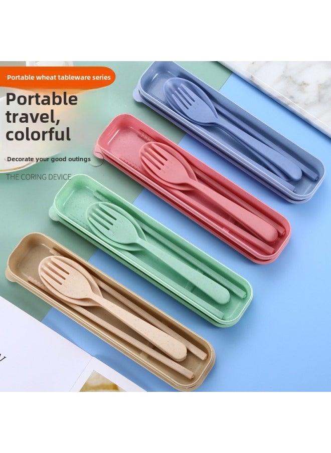 Generic - Portable Foldable Plastic Cutlery Set Wheat Straw Student Outdoor Three-piece Suite Modern Simple Style PP Material Made In China-Specifications:Default Item-Color:Fans ] - Image 1