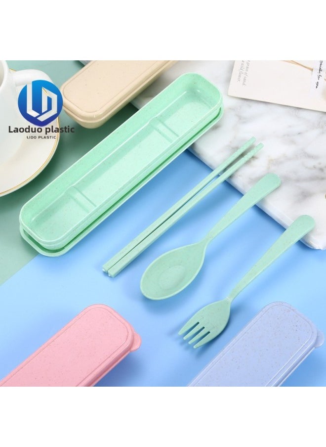 Generic - Portable Foldable Plastic Cutlery Set Wheat Straw Student Outdoor Three-piece Suite Modern Simple Style PP Material Made In China-Specifications:Default Item-Color:Fans ] - Image 1