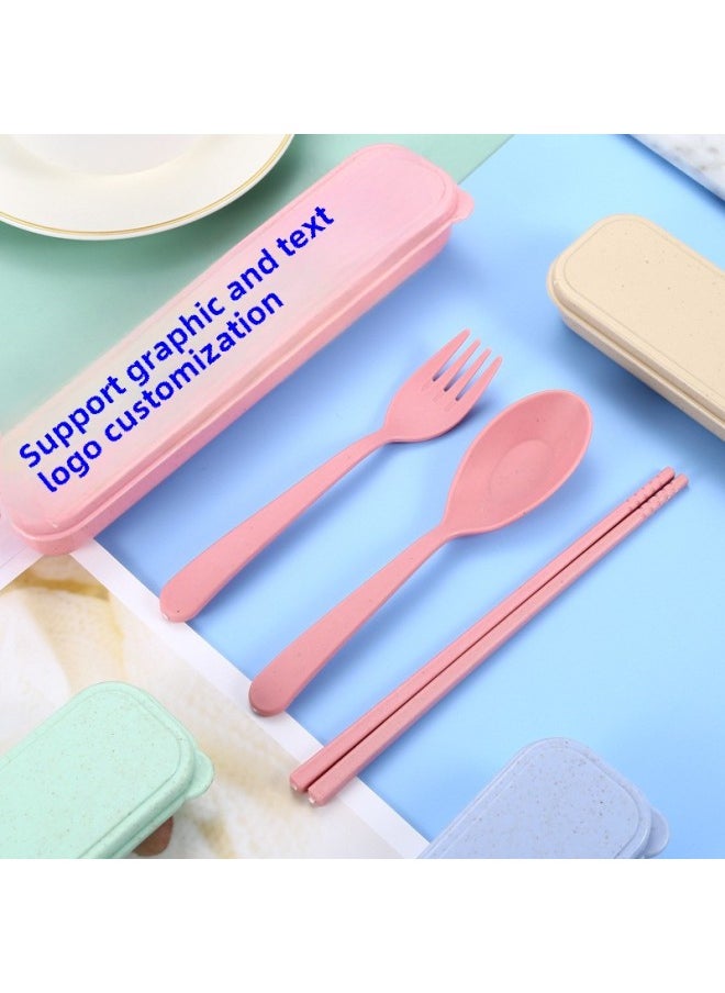 Generic - Portable Foldable Plastic Cutlery Set Wheat Straw Student Outdoor Three-piece Suite Modern Simple Style PP Material Made In China-Specifications:Default Item-Color:Fans ] - Image 1