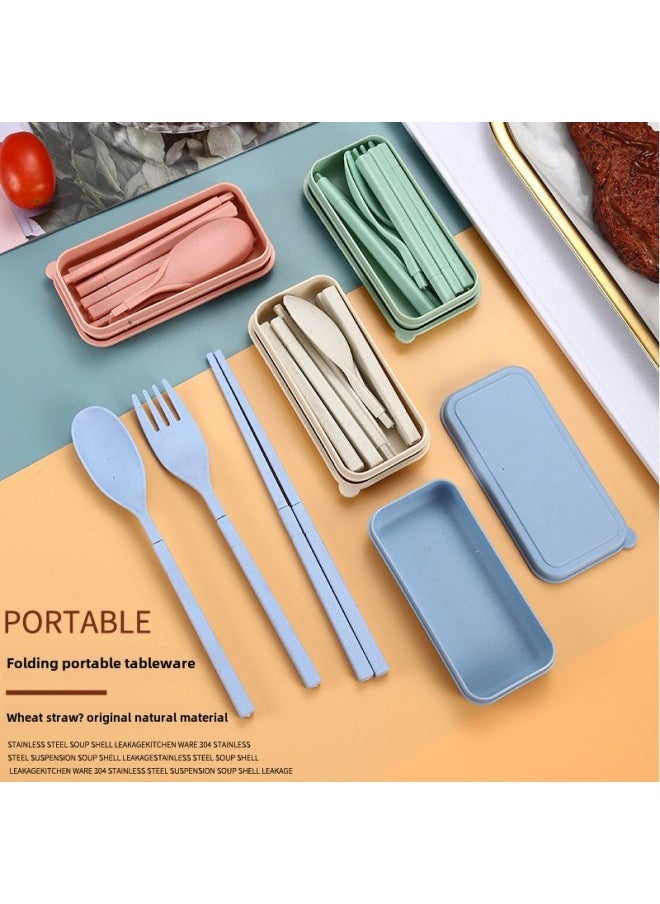 Generic - Portable Foldable Plastic Cutlery Set Wheat Straw Student Outdoor Three-piece Suite Modern Simple Style PP Material Made In China-Specifications:Default Item-Color:Fans ] - Image 1