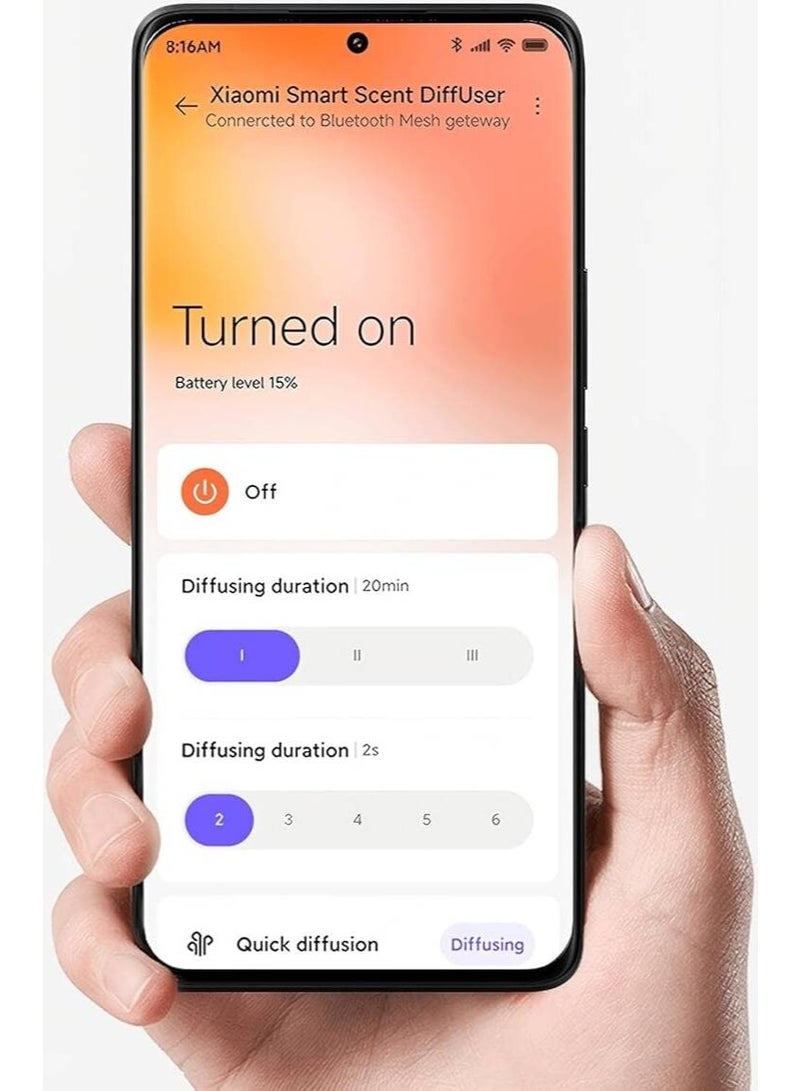 Xiaomi جهاز توزيع الروائح الذكي من شاومي - جهاز توزيع الزيوت العطرية، تحكم عبر WiFi/تطبيق، 4 أوضاع رذاذ، مؤقت، صامت للغاية، مناسب لغرفة النوم/المكتب، تشغيل منخفض الضوضاء، عمر بطارية طويل جداً - Image 5