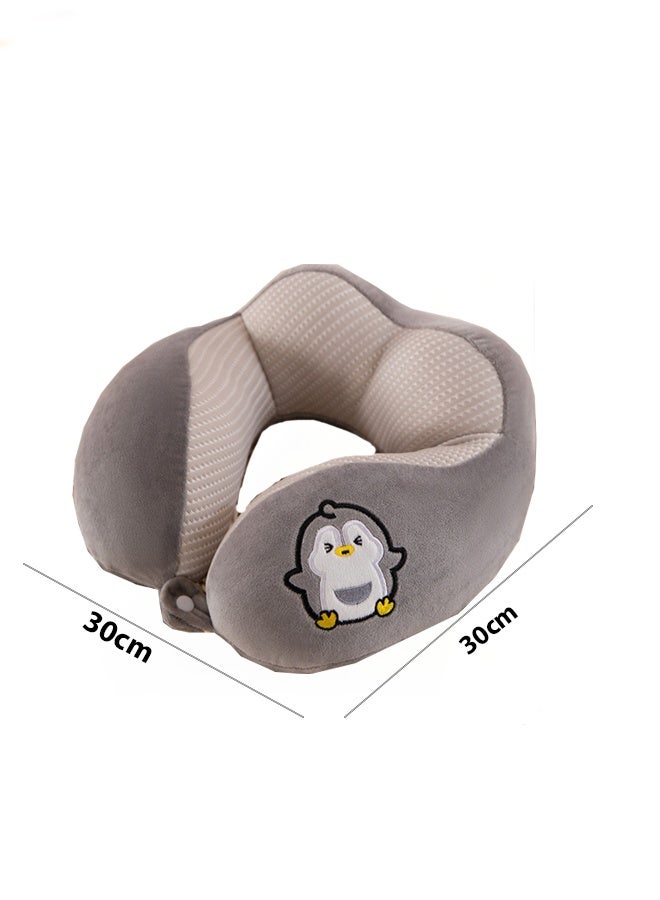 Berma Baby Cartoon print pillow, U-shaped neck pillow, head and neck support airplane pillow, travel pillow, office lunch break pillow, travel neck pillow, airplane car U-shaped pillow, very suitable for travel (gray penguin) - Image 2