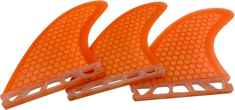 UP SURF Surfboard Tri Fin Single Tab M Size Fiberglass+Honeycomb Surfboard Fin G5 Thruster Set(White/Blue/Orange) - Image 1