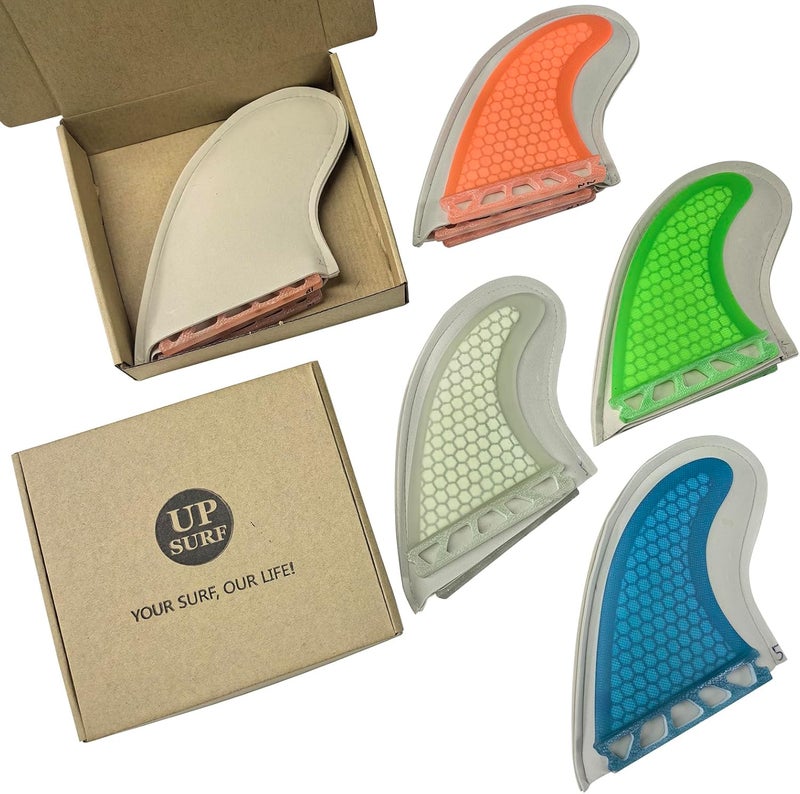 UP SURF Surfboard Tri Fin Single Tab M Size Fiberglass+Honeycomb Surfboard Fin G5 Thruster Set(White/Blue/Orange) - Image 4