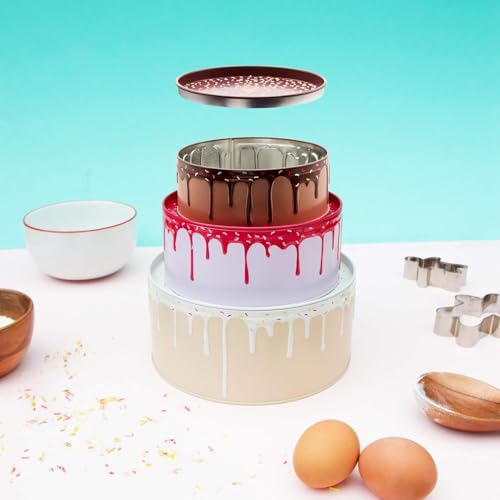 Suck UK Cookie Tin - Round Cake Tins with Lids - Novelty Cookies Jar - Cake Storage Container - Air Tight Birthday Cookie Box - Kitchen Storage Tins - Large Stackable Metal Tin Nesting - Set of 3 - Image 2