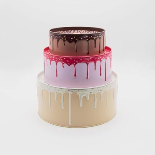 Suck UK Cookie Tin - Round Cake Tins with Lids - Novelty Cookies Jar - Cake Storage Container - Air Tight Birthday Cookie Box - Kitchen Storage Tins - Large Stackable Metal Tin Nesting - Set of 3 - Image 4