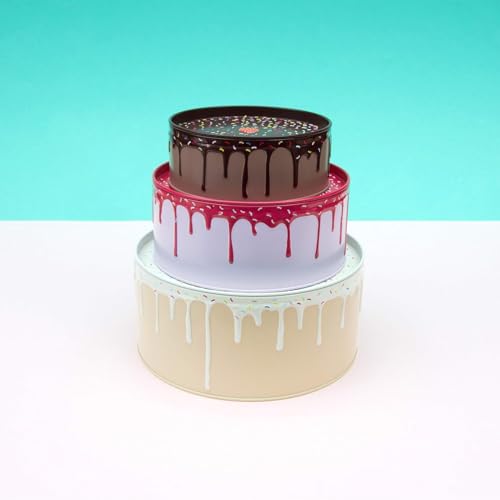 Suck UK Cookie Tin - Round Cake Tins with Lids - Novelty Cookies Jar - Cake Storage Container - Air Tight Birthday Cookie Box - Kitchen Storage Tins - Large Stackable Metal Tin Nesting - Set of 3 - Image 3