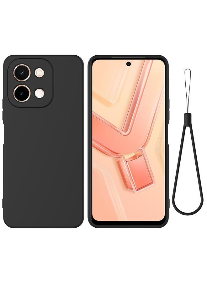 جراب هاتف مقاوم للسقوط من السيليكون السائل بلون سادة لهاتف vivo Y28 4G (أسود)