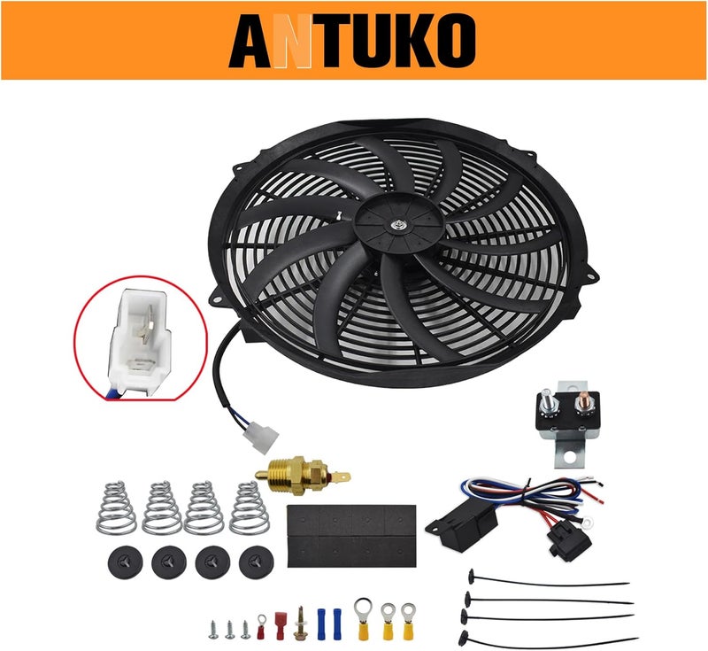 ANTUKO مروحة تبريد رادياتير كهربائية ANTUKO 3000 CFM 16 بوصة مع مجموعة تركيب مروحة رفيعة دفع وسحب 10 شفرات 12 فولت سوداء - Image 2