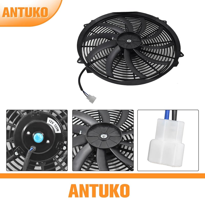 ANTUKO مروحة تبريد رادياتير كهربائية ANTUKO 3000 CFM 16 بوصة مع مجموعة تركيب مروحة رفيعة دفع وسحب 10 شفرات 12 فولت سوداء - Image 5