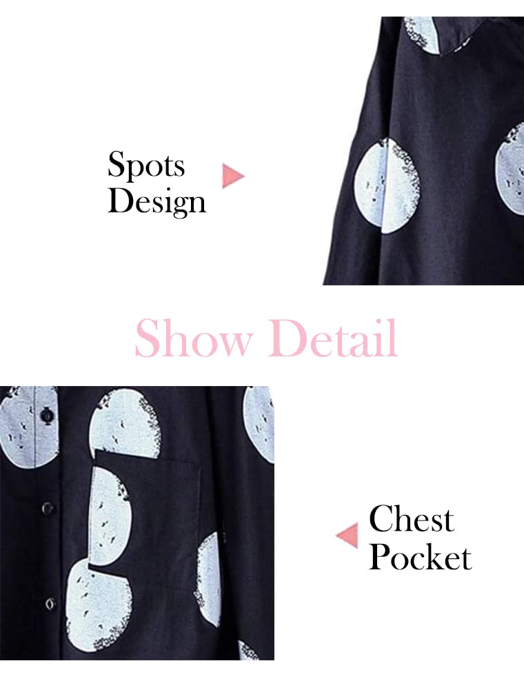 Minibee Women's Button Down Tunic Tops Polka Blouse Cotton Shirts Black M - Image 3