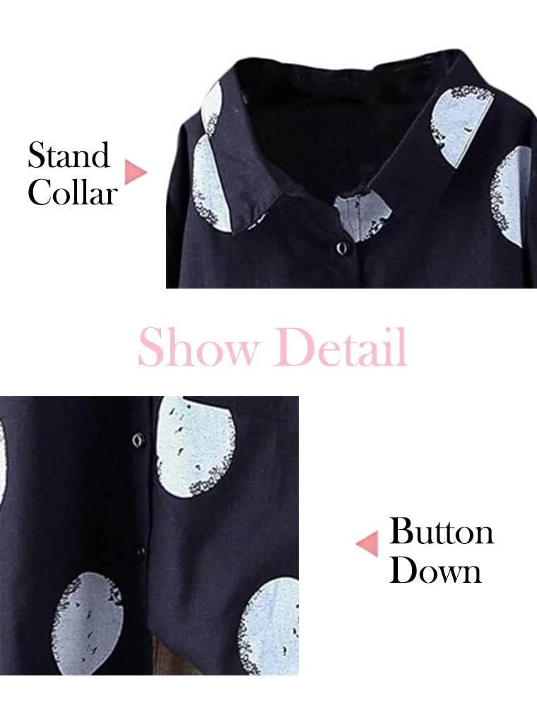 Minibee Women's Button Down Tunic Tops Polka Blouse Cotton Shirts Black M - Image 2
