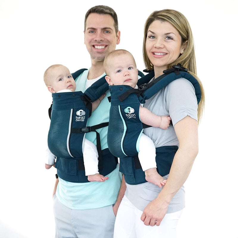 TwinGo Carrier - Air Model - Modern Teal - Great for All Seasons - Breathable Mesh - Fully Adjustable Tandem or 2 Single Baby Carrier for Men, Woman XS-XXL - Twins and Babies 10-45 lbs - Image 2