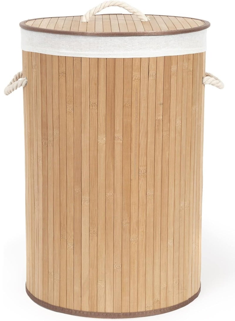 تراسل سلة غسيل مسطحة قابلة للطي، سلة غسيل خشبية مستطيلة مع غطاء، خيزران وقطن بوليستر، خشب خفيف - Image 2