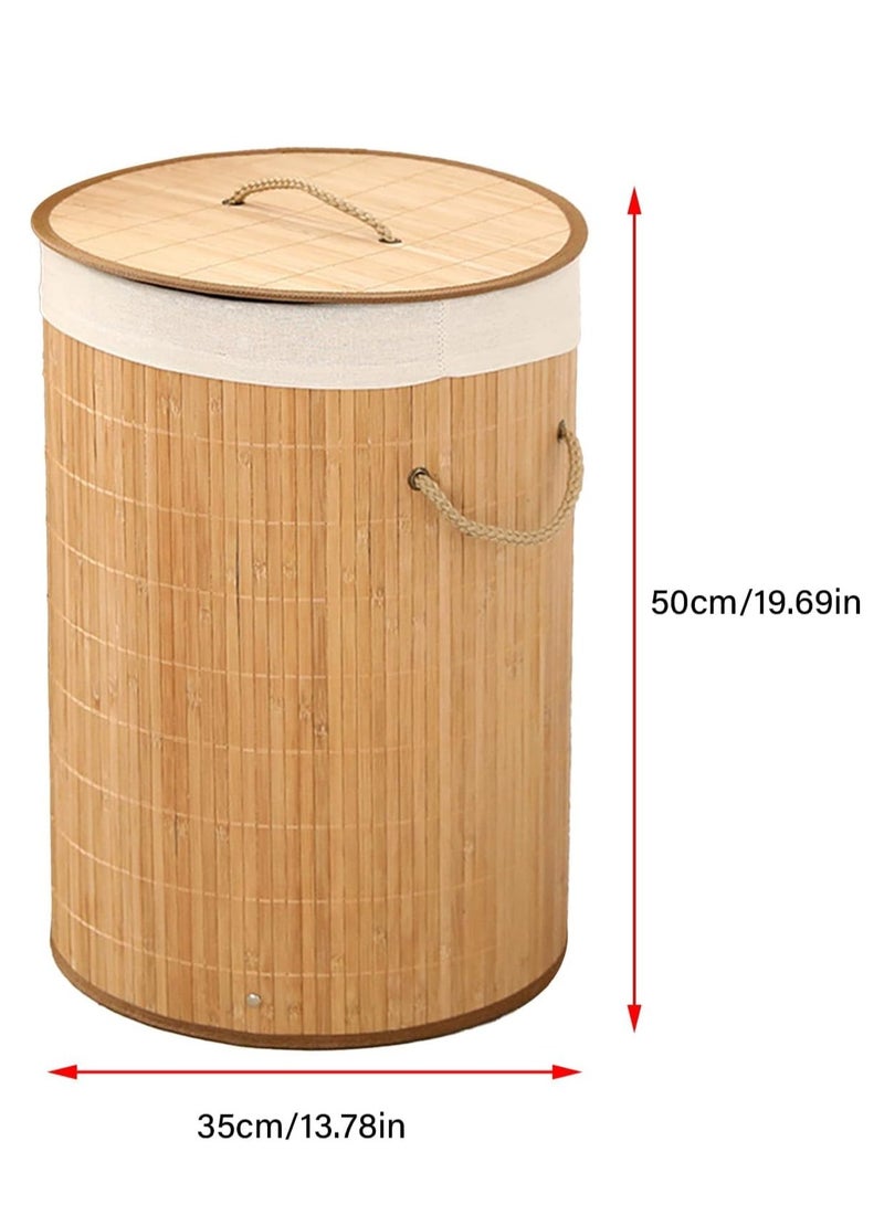 تراسل سلة غسيل مسطحة قابلة للطي، سلة غسيل خشبية مستطيلة مع غطاء، خيزران وقطن بوليستر، خشب خفيف - Image 3