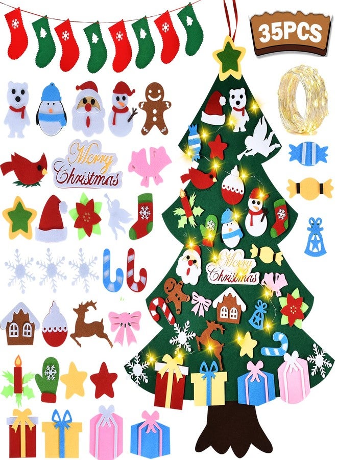 HmiL-U 3.4FT Felt Christmas Tree Set| with 34pcs Ornaments for Kids Xmas Door Wall Hanging Decorations Perfect Kids Gifts Party Supplies - Image 1