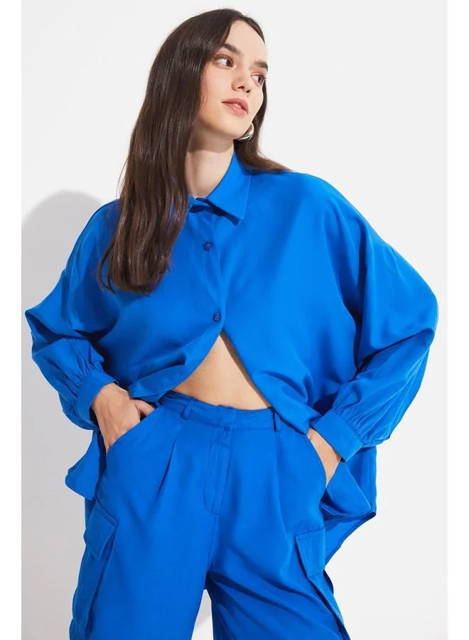 JUNE June Women Boyfriend/Wide Fit Cotton Woven Shirt Saxe