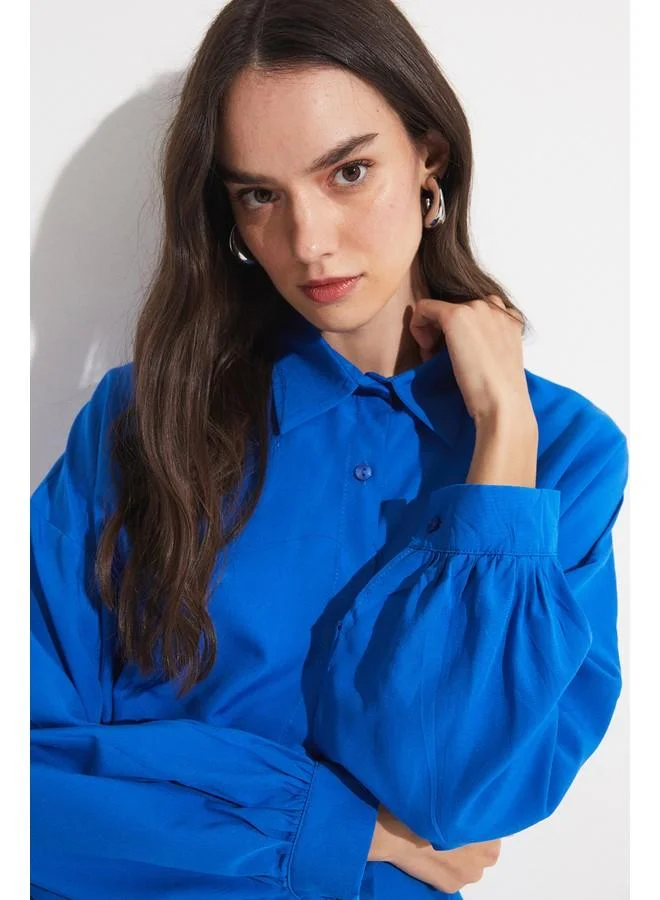 JUNE June Women Boyfriend/Wide Fit Cotton Woven Shirt Saxe
