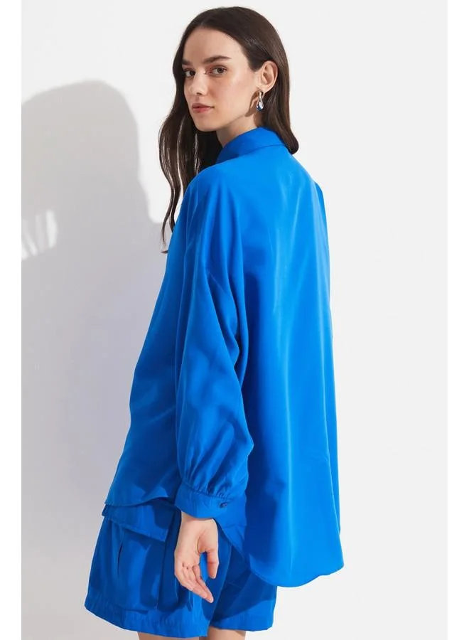 JUNE June Women Boyfriend/Wide Fit Cotton Woven Shirt Saxe
