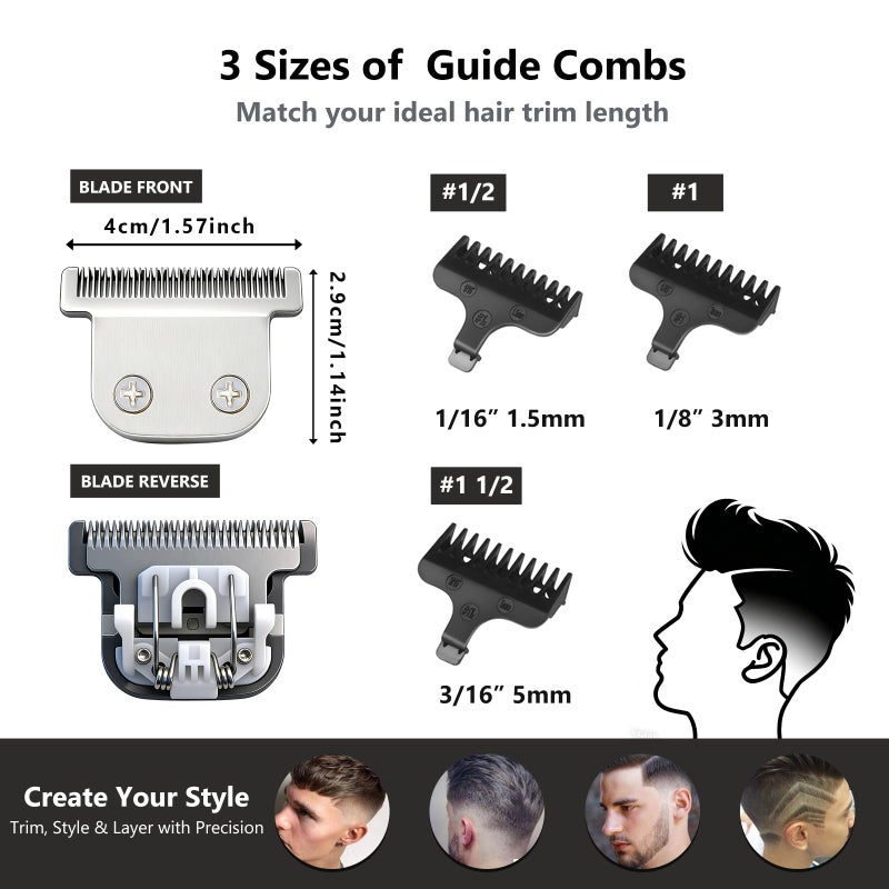Loarysk 40mm Detachable T-Blade with 3 Guard Combs (1.5mm 3mm 5mm)-Compatible with Wahl Trimmer Models 9864, 9864SS, 9818, 9888, 9867, 9816, WSS3L, SS2L& More (1blade+3 combs) - Image 2