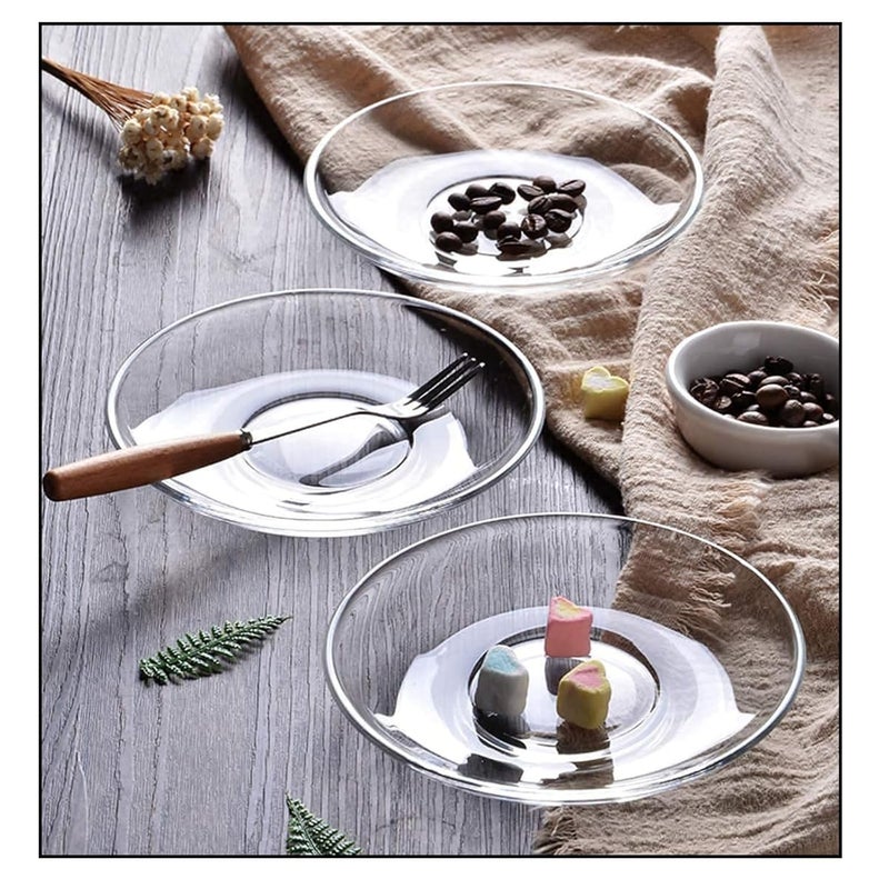 DEVDOX DEVDOX Glass Saucer Set of 12 Transparent Clear Glass Saucers for Serving Tea Coffee Snacks Durable and Elegant Small Plates for Home Kitchen Cafe and Restaurant Use  - Image 1