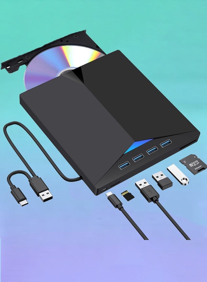 Bukela External CD/DVD drive for notebook computers, 7-in-1 DVD player, USB3.0 portable burner for notebook computers, with SD/TF card reader and 4-port USB hub, compatible with Windows, Mac OS, Linux (7-in-1) - Image 1