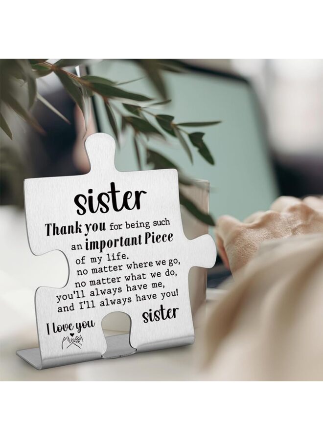 لافتة زخرفية - هدية للأخت من الفولاذ المقاوم للصدأ، 3.9 × 3.9 بوصة، ديكور مكتب مضحك، هدية شكر لصديقة - Image 2