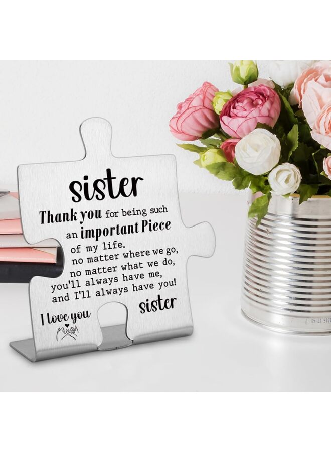 لافتة زخرفية - هدية للأخت من الفولاذ المقاوم للصدأ، 3.9 × 3.9 بوصة، ديكور مكتب مضحك، هدية شكر لصديقة - Image 3